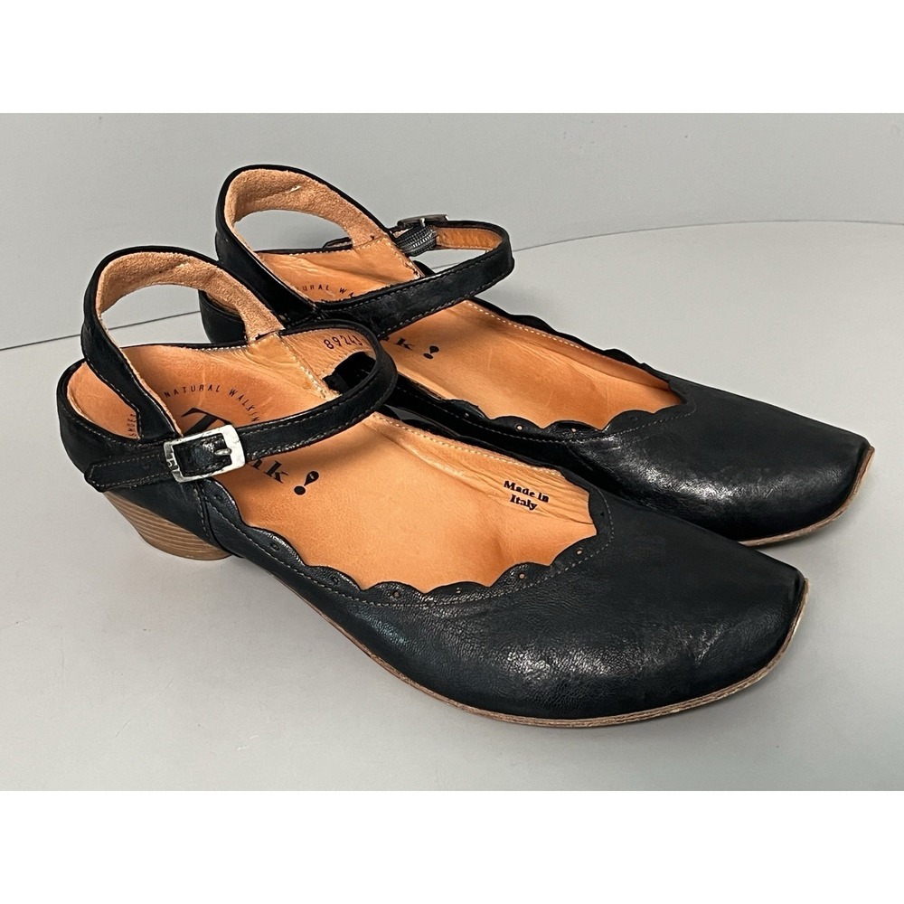 Think! AIDA shoes - Black Leather Slingback Scalloped Mary Jane Italy 38 - 7.5/8